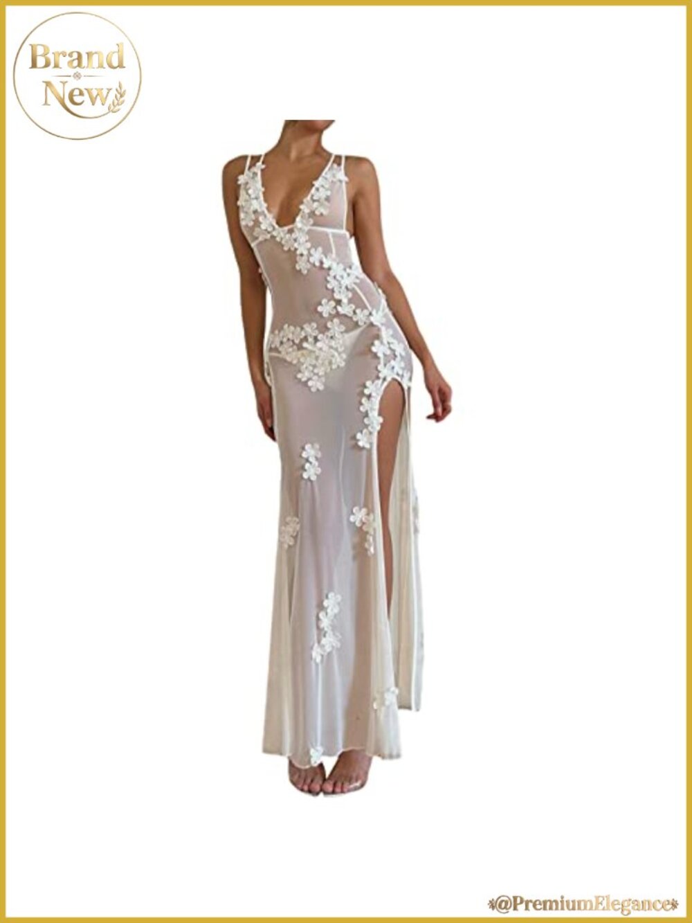 Sheer Lace Bodycon Maxi Dress Backless High Slit Sleeveless Party
